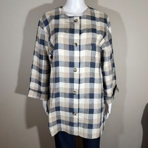 (EUC) ORVIS Plaid Linen Long Button Down Shirt Jacket